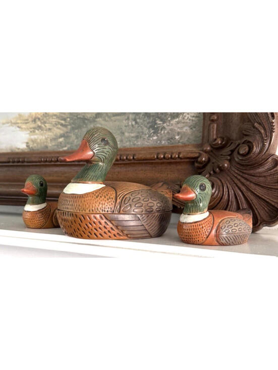 Other - Ceramic Duck Tureen with Lid & Two Mini Ducks – Hand Painted Mallard MCM, Vintag